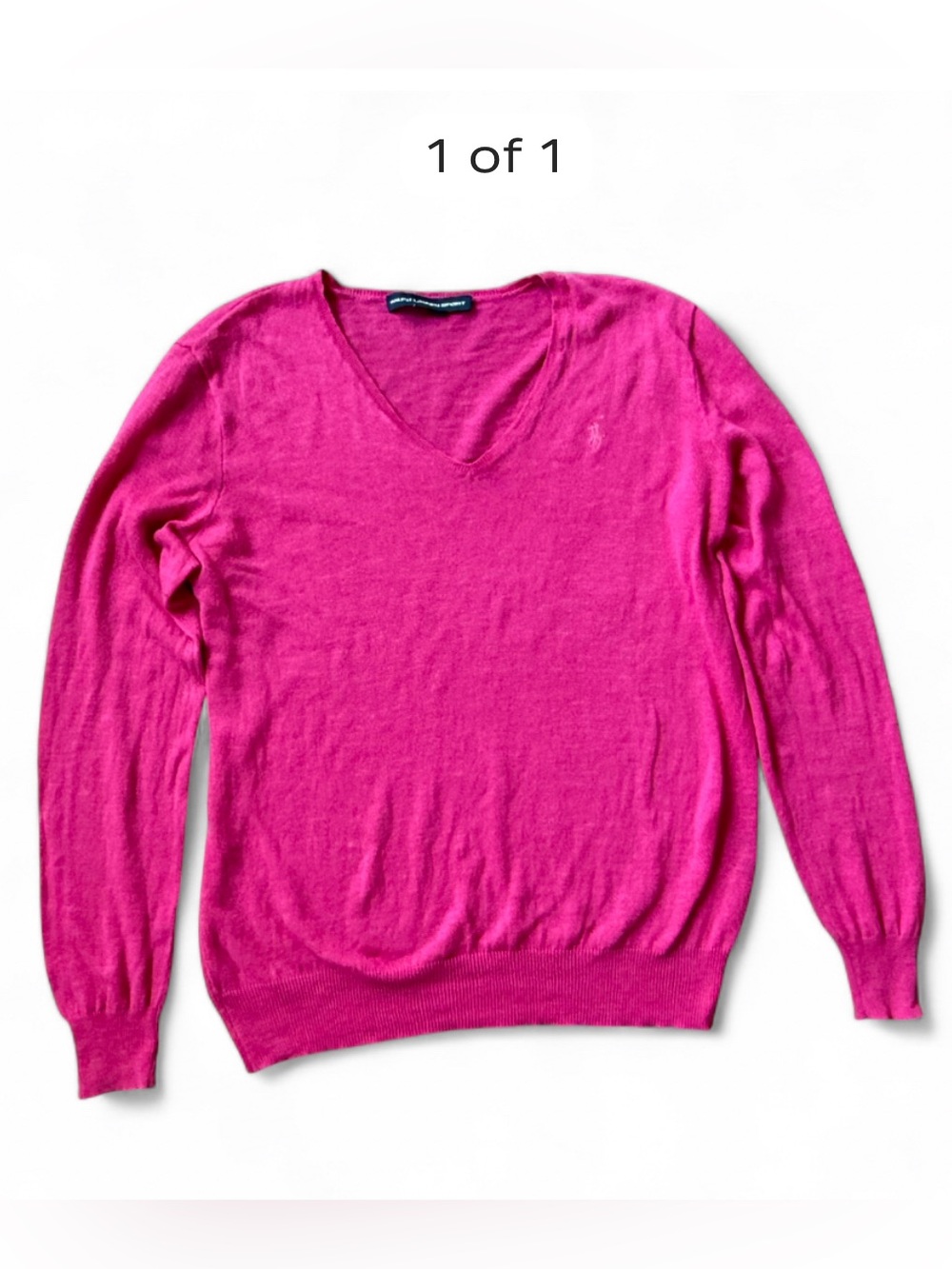 Ralph Lauren Sport Pink Lightweight V-Neck Knit Sweater Estimated M